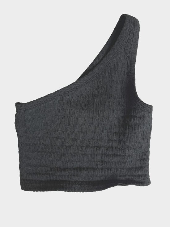 American Eagle Outfitters Tops - American Eagle One Shoulder Crop Top XS Black Ribbed Stretch Casual